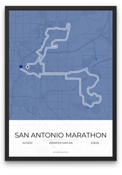 San Antonio Marathon Blue - Mapmyruns - Custom Marathon Posters