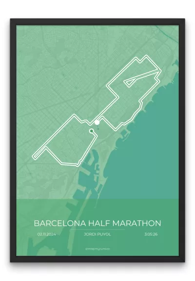 mapmyruns.co - custom marathon posters - Barcelona Half Marathon Poster - Lively Green - Full Color