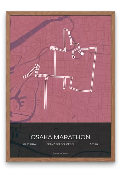 mapmyruns.co - Custom Marathon Posters - Osaka Marathon Speedy Red Dark Mode